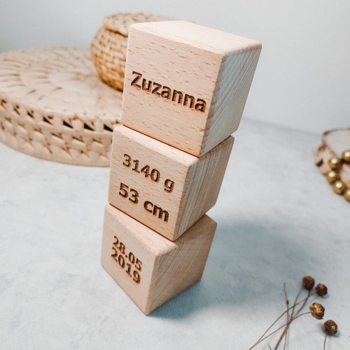 Drewniana metryczka - pamiątka narodzenia dziecka - Minimal