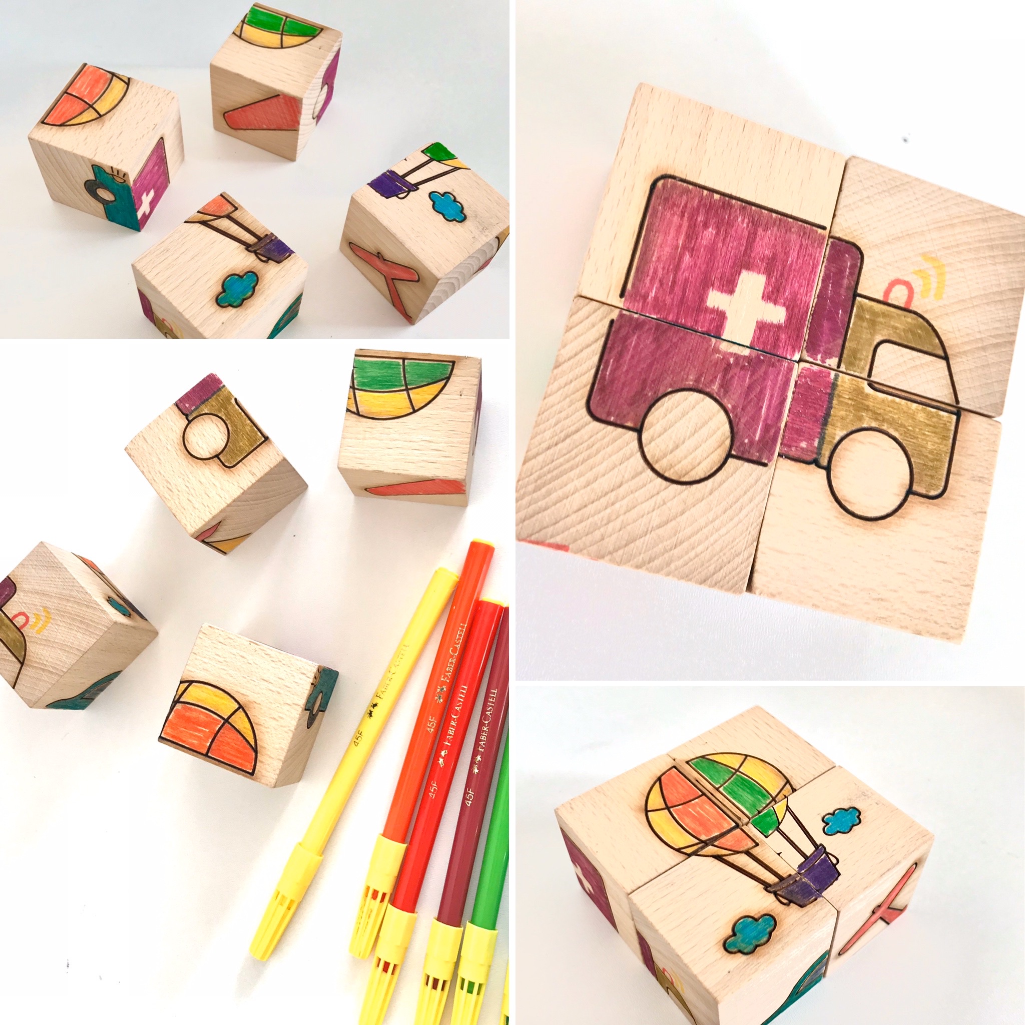 Drewniane klocki z obrazkami. Puzzle